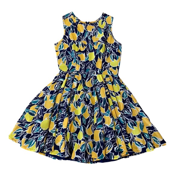 Maison Jules Lemon Print Fit & Flare Dress Cottagecore Retro Style Fruit Citrus - Picture 2 of 12